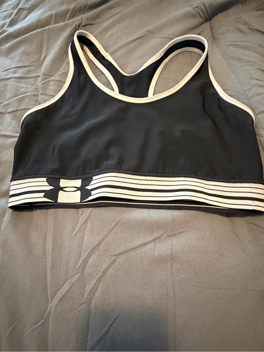Under Armour Black Sports Bra with Cream Trim and Striped Band